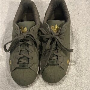 Adidas Olive and Gold Sneakers